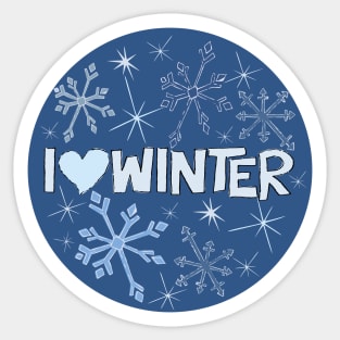 I Heart Winter Illustrated Text with snowflakes Sticker